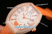 Franck Muller Heart Swiss Quartz Rose Gold Case with Orange Leather Strap Diamond Bezel and White Dial - ETA Coating