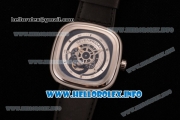 SevenFriday P1B-01 Japanese Miyota 8215 Automatic Steel Case with Skeleton Dial and Black Leather Strap