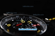 Breitling Avenger Chronograph Quartz Movement PVD Case with Black Dial and Yellow Numeral Marker-Black Leather Strap
