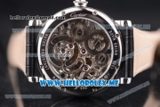 Cartier Ronde De MoonPhase Swiss Tourbillon Manual Winding Steel Case with Skeleton Dial and Black Leather Strap