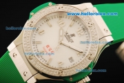 Hublot Big Bang King Swiss Quartz Movement Steel Case with Diamond Bezel and Green Rubber Strap