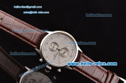 Patek Philippe Grand Complication Chronograph Miyota OS20 Quartz Steel Case with Stick Markers and Brown Leather Strap