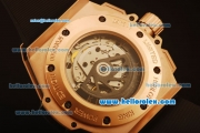 Hublot King Power Swiss Valjoux 7750 Automatic Rose Gold Case with Diamond Bezel and Skeleton Dial-Black Rubber Strap