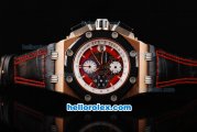 Audemars Piguet Ruben Baracello Chronograph Swiss Valjoux 7750 Movement RG Titanium Case with Red Dial and Ceramic Bezel/Crown-Black Leather Strap