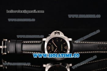 Panerai Luminer GMT PAM586 Clone P.9000 Automatic Steel Case with Black Dial and Yellow Stick/Arabic Numeral Markers - 1:1 Original (ZF)