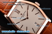 Vacheron Constantin Malte Japanese Miyota OS2035 Quartz Rose Gold Case with Brown Leather Strap and White Dial