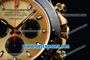 Rolex Daytona Chrono Clone Rolex 4130 Automatic Yellow Gold Case with Yellow Dial Red Second Hands Ceramic Bezel and Black Rubber Strap (EF)