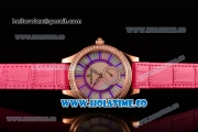 Jaeger-LeCoultre Lady Miyota Quartz Rose Gold Case with White MOP Dial Purple Stick Markers and Hot Pink Leather Strap - Diamonds Bezel