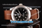 Rolex Explorer Asia Automatic Steel Case with Black Dial and Brown Nylon Strap - Stick Markers