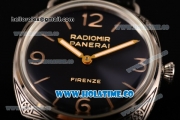 Panerai PAM 604 Radiomir Firenze 3 Days Asia 6497 Manual Winding Steel Case with Black Dial and Stick/Arabic Numeral Markers - Black Leather Strap