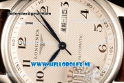 Longines Master 2824 Auto Steel Case with White Dial and Brown Leather Strap