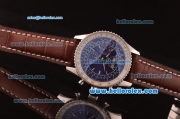 Breitling Montbrillant Swiss Valjoux 7751 Automatic Steel Case with Blue Dial and Brwon Leather Strap