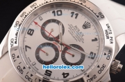 Rolex Daytona Asia 3836 Automatic Steel Case with Silver Dial and White Rubber Strap - 7750 Coating
