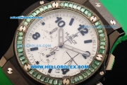 Hublot Big Bang Chronograph Swiss Quartz Movement PVD Case with Green Diamond Bezel and Green Rubber Strap-Lady Model