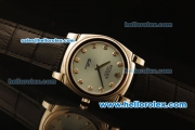 Rolex Cellini Swiss Quartz Steel Case with Grey MOP Dial and Black Leather Strap-Diamond Markers