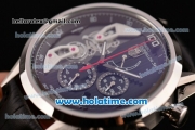 Tag Heuer Carrera Mikrotourbillons Chrono Swiss Quartz Steel Case with Black Leather Bracelet and Black Dial