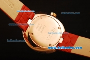 Rolex Datejust Swiss Quartz Movement Rose Gold Case with Red Diamond Bezel and Red Leather Strap - Lady Size