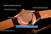 Rolex Cellini Asia Automatic Rose Gold Case with Stick Markers Rose Gold Dial and Brown Leather Strap - Diamonds Bezel