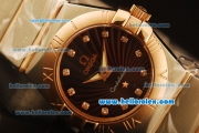 Omega Constellation Swiss Quartz Steel Case with Rose Gold Bezel and Black/Rose Gold Stripe Dial-Diamond Markers