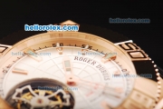 Roger Dubuis Easy Diver Tourbillon Manual Winding Movement Rose Gold Case with White Dial and Rubber Strap