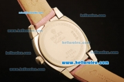 Rolex Cellini Swiss Quartz Steel Case with Pink MOP Dial and Numeral Markers-Pink Leather Strap