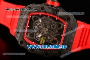 Richard Mille RM35-01 Bubba Watson Tourbillon Manual Winding Carbon Fiber Case with Skeleton Dial and White Dot Markers - Red Inner Bezel