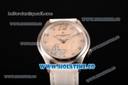 Vacheron Constantin Metiers d'Art Swiss ETA 2824 Automatic Steel Case with Pink MOP Dial White Leather Strap and Diamonds Markers