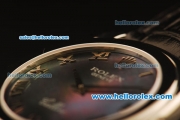 Rolex Cellini Swiss Quartz Steel Case with Green MOP Dial and Black Leather Strap-Roman Markers
