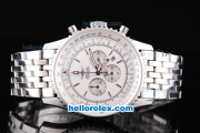 Breitling Navitimer Chronograph Quartz Movement Silver Case with White Dial and SS Strap-Stick Markers