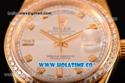 Rolex Day-Date Asia Automatic Yellow Gold Case with Diamonds Markers Silver Dial and Diamonds Bezel (BP)