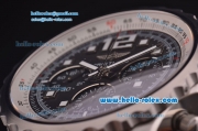 Breitling Chronospace Chronograph Swiss Valjoux 7750 Automatic Steel Case with Black Dial and Black Leather Strap