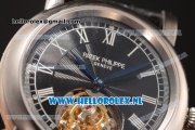 Patek Philippe Complication Tourbillon Manual Winding Steel Case with Black Dial and Black Leather Strap