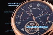 Breguet Classique Tourbillon Asia ST28 Automatic Rose Gold Case with Black Leather Strap and Black Dial
