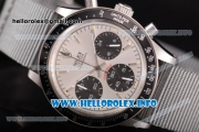 Rolex Daytona Vintage Edition Miyota Quartz Steel Case with Grey Nylon Strap Stick Markers and Silver Dial (GF)