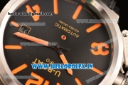 U-Boat Golden Crown Automatic Movement Steel Case with Black Dial and Black Rubber Strap-Orange Markers