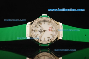 Hublot Big Bang King Swiss Quartz Movement Steel Case with Diamond Bezel and Green Rubber Strap