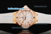 Hublot Big Bang Swiss Quartz Movement Rose Gold Case with White Dial and Diamond Bezel -Lady Model