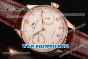 IWC Portuguese Power Reserve Clone IWC 52010 Automatic Rose Gold Case with White Dial and Brown Leather Strap - Arabic Numeral Markers (ZF)