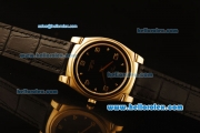 Rolex Cellini Swiss Quartz Yellow Gold Case with Black Dial and Black Leather Strap-Numeral Markers