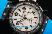 Hublot Big Bang Chronograph Swiss Quartz Movement PVD Case with Diamond Bezel and Blue Rubber Strap-Lady Model