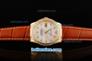 Rolex Datejust Swiss ETA 2836 Automatic Movement Diamond Bezel with White Dial-Leather Strap
