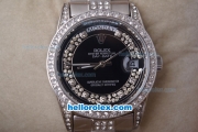 Rolex Day-Date Oyster Perpetual Automatic Full Diamond with Black Dial-Big Calendar