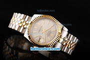 Rolex Datejust Swiss ETA 2836 Automatic Movement Two Tone with Gold Bezel-Grey Dial and Gold Stick Markers-18K Gold Never Fade
