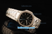 Patek Philippe Nautilus Swiss Quartz Movement Full Steel with Black Dial and Diamond Bezel