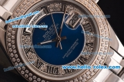 Rolex Day-Date Oyster Perpetual Automatic Full Diamond Bezel with Blue and Diamond Dial,Roman Marking-Big Calendar