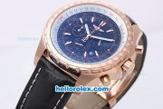 Breitling For Bentley Chronograph Quartz Movement Rose Gold Case and Bezel with Blue Dial and Black Leather Strap