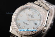 Rolex Day Date II Automatic Movement Full Steel with Diamond Bezel-Diamond Markers and Light Blue Dial