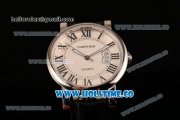 Cartier Rotonde De Miyota Quartz Rose Gold Case with White Dial Roman Numeral Markers and Black Leather Strap