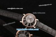 Cartier Ronde Miyota OS20 Quartz Rose Gold Case with Black Leather Strap and Black Dial