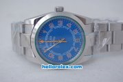 Rolex Air-King Oyster Perpetual Automatic with Full Ocean Blue Dial and Red Number Marking-Green Bezel-2007 Model